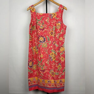 Vintage Talbots Coral Spring Summer Linen Blend‎ Boho Sleeveless Sheath Dress